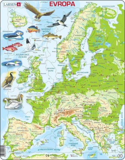 Puzzle mapa Evropy geografická 87 dílků