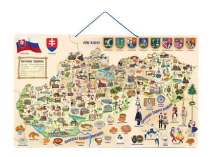 WOODY Mapa magnetická Slovenska s obrázky a společenská hra 3v1