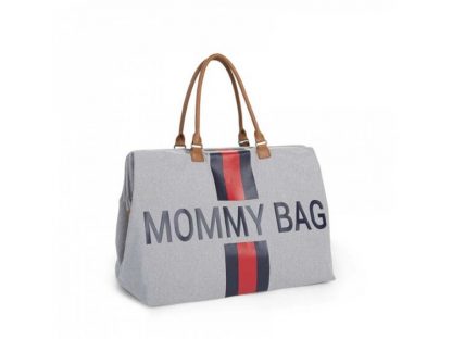 Childhome Mommy Bag Big Canvas šedá Stripes červená /modrá